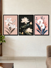 Blossom Serenade: Lily, Lotus & Orchid 3-Frame Poster Set