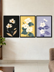 Botanical Harmony: White Blossoms & Minimalist Florals 3-Frame Poster Set