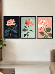 Romantic Roses: Peach & Pink Floral Elegance 3-Frame Poster Set