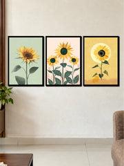 Golden Sunflowers: Bright Floral & Sunny Aesthetic 3-Frame Poster Set
