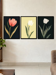Tulip Elegance: Peach, Yellow & White Floral 3-Frame Poster Set