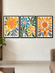 Retro Groovy Floral Vibrant 70s Abstract Daisy 3-Frame Poster Set