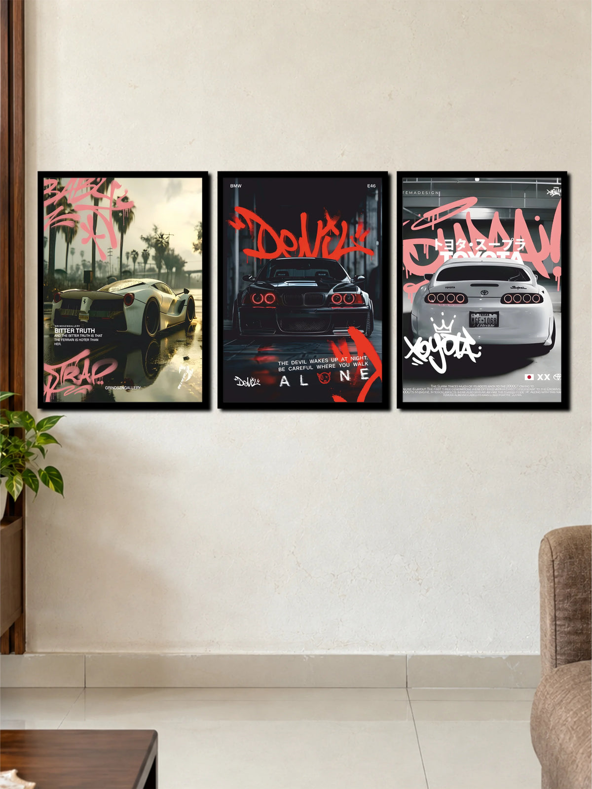 Midnight Tuner: Ferrari, BMW & Toyota Supra Graffiti Art 3-Frame Poster Set