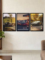 Retro Legend Cars: Porsche 964, Lamborghini Diablo & Countach 3-Frame Poster Set