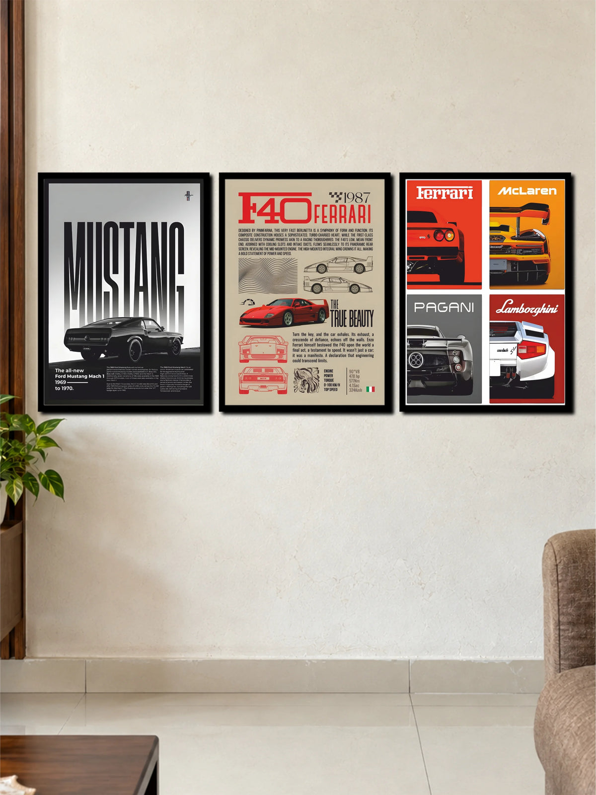 Luxury Supercars & Mustang  3 Frame Poster Set
