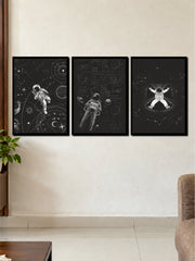 Astronaut Black & White Space Art | 3 Frame Poster Set