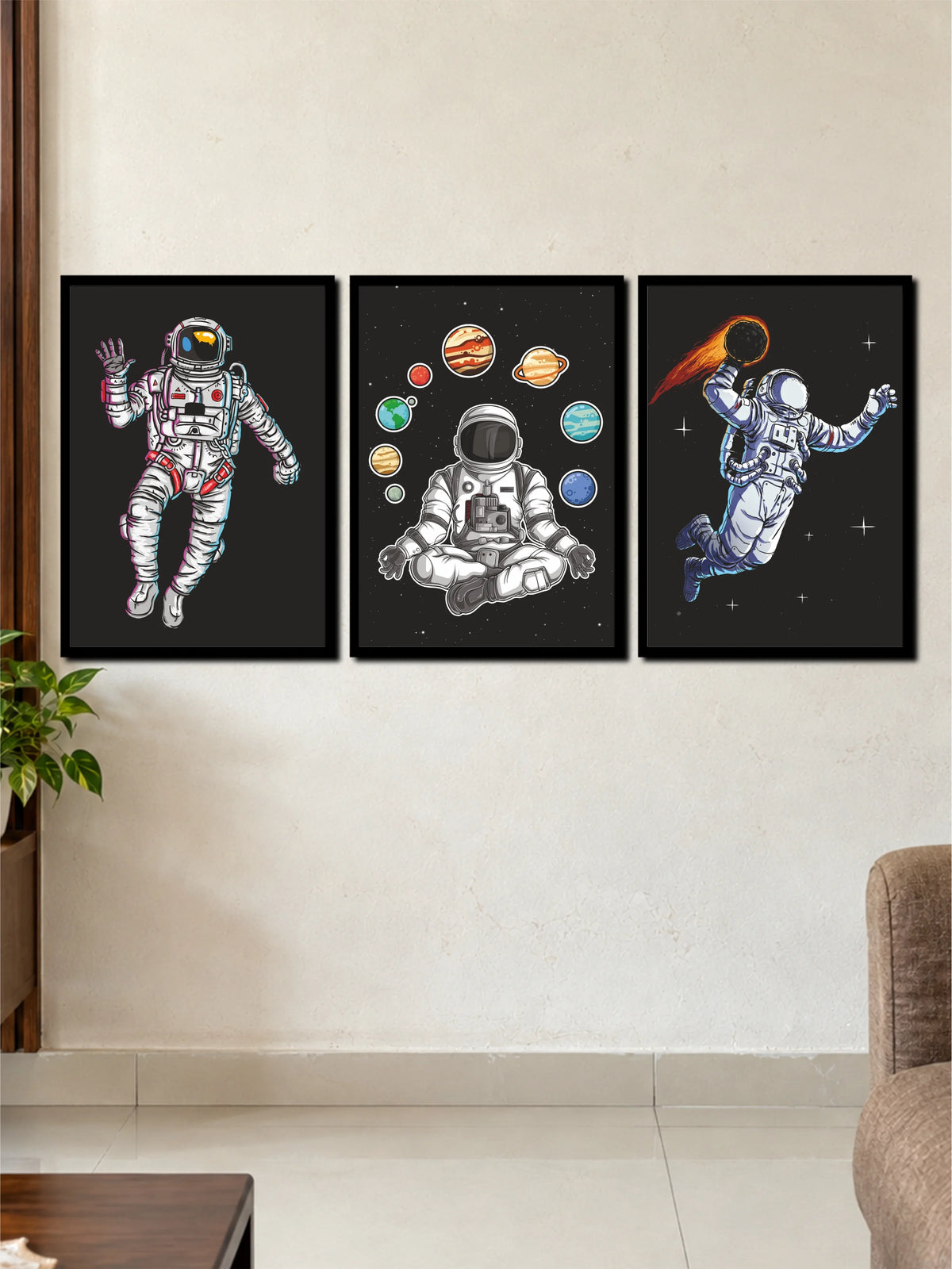 Astronaut Cosmic Adventure & Solar System | 3 Frame Wall Poster Set