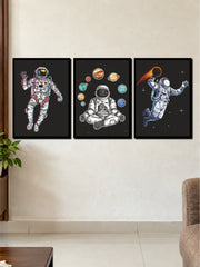 Astronaut Cosmic Adventure & Solar System | 3 Frame Wall Poster Set