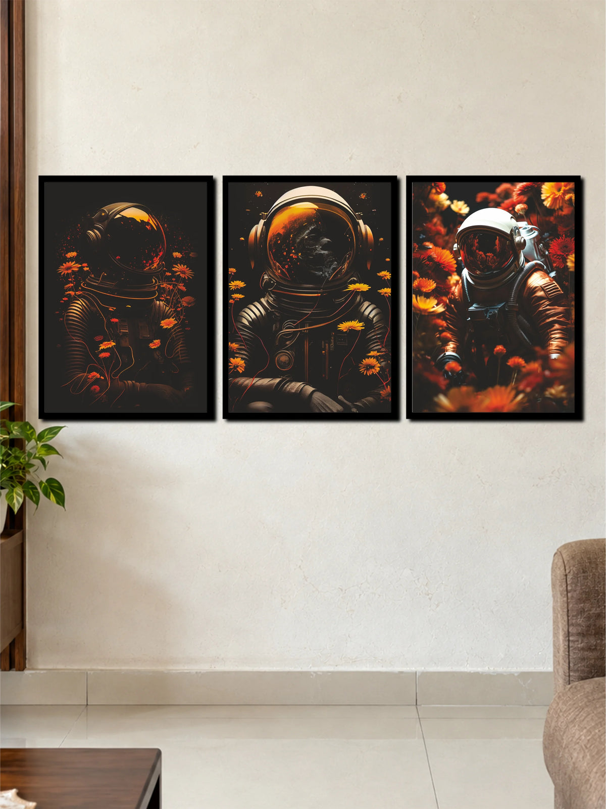 Astronaut Floral Galaxy | Dark Aesthetic 3 Frame Poster Set