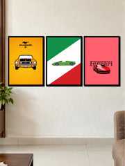 Luxury Sports Cars Collection | Ford Mustang, Lamborghini & Ferrari 3 Frame Poster Set