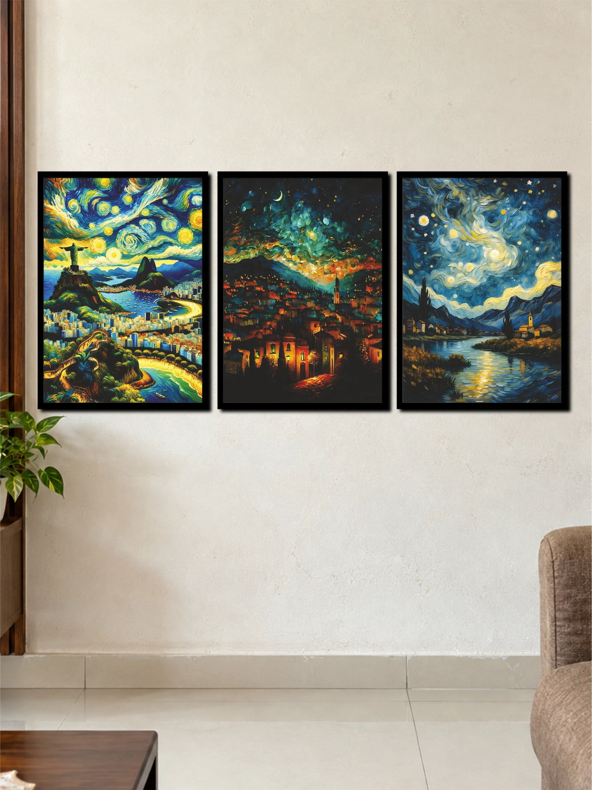 Starry Night Dreamscape | Van Gogh Inspired 3 Frame Poster Set