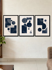 Navy Blue Abstract Geometric Shapes | Modern Minimalist 3 Frame Poster Set