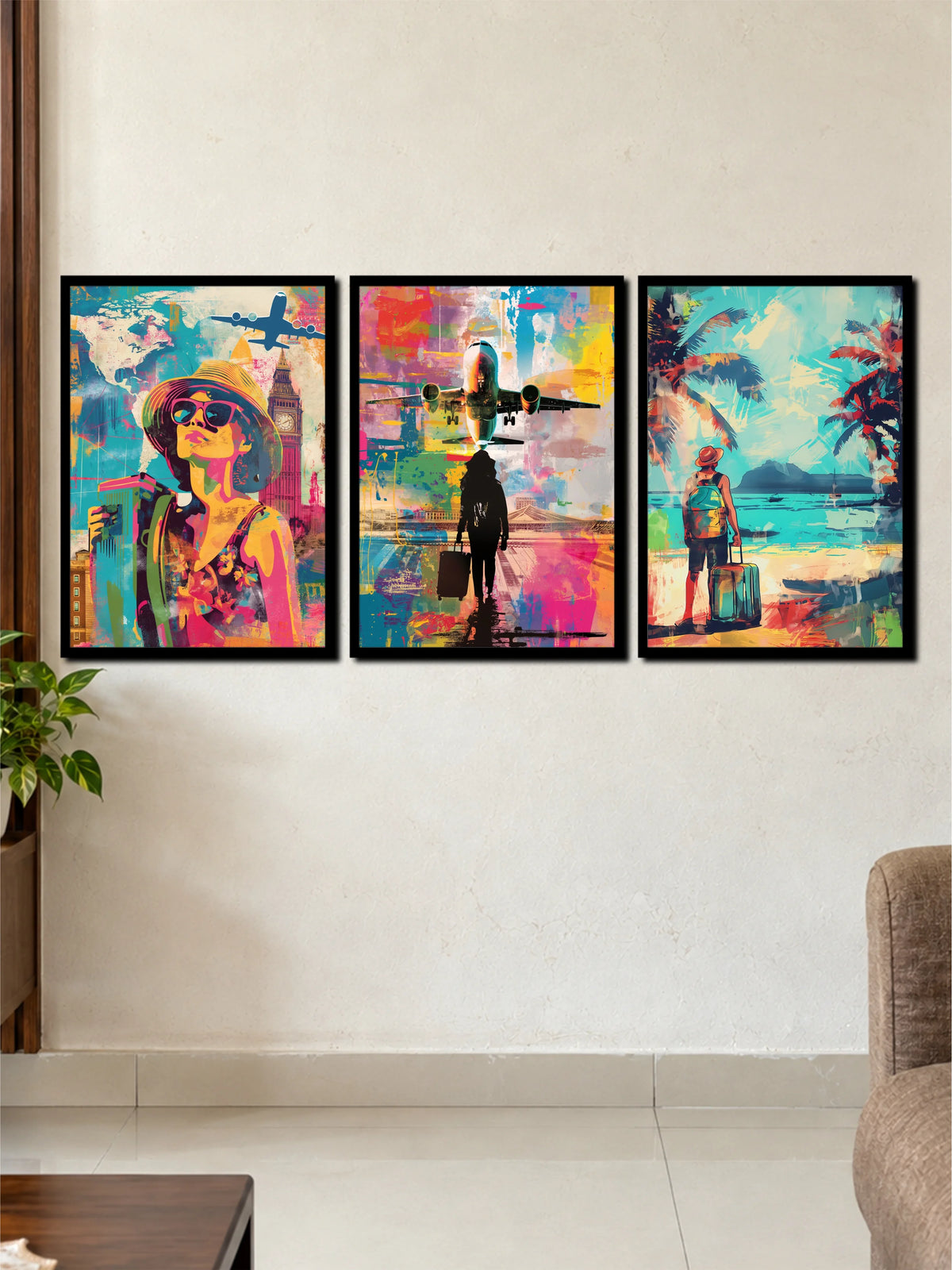 Colorful Travel Adventure & Wanderlust Art | Modern 3 Frame Poster Set