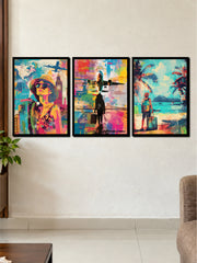 Colorful Travel Adventure & Wanderlust Art | Modern 3 Frame Poster Set