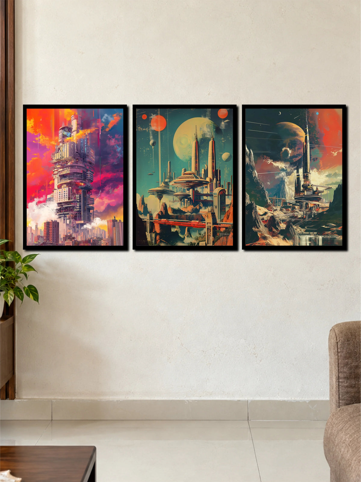 Futuristic Sci-Fi City & Space Civilization | 3 Frame Poster Set