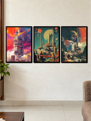 Futuristic Sci-Fi City & Space Civilization | 3 Frame Poster Set