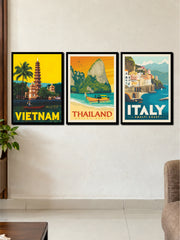 Vintage Travel Destinations Vietnam Thailand Italy | 3 Frame Poster Set