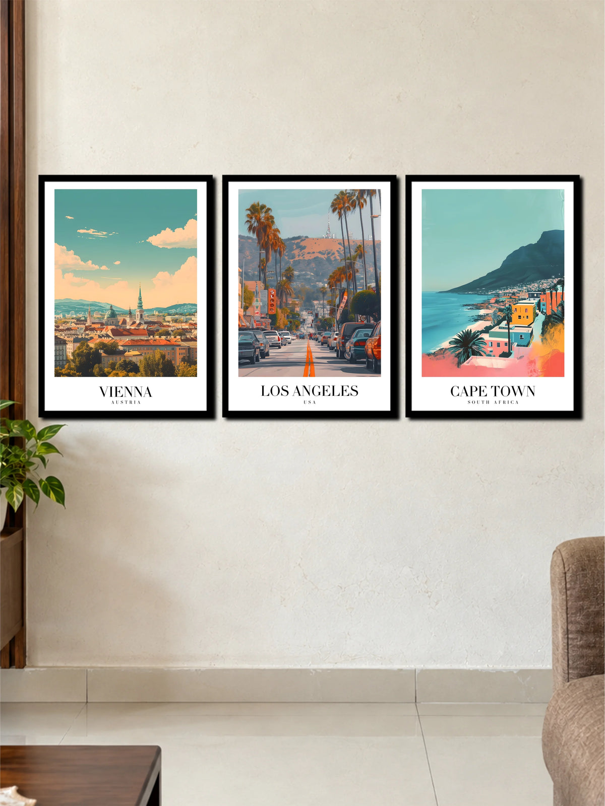 Vintage Vienna Los Angeles & Cape Town Travel Art | 3 Frame Poster Set