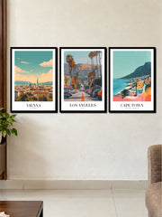 Vintage Vienna Los Angeles & Cape Town Travel Art | 3 Frame Poster Set