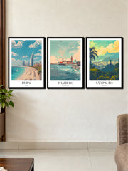 Vintage Dubai Hamburg & São Paulo Travel Art | 3 Frame Poster Set