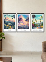 Vintage Bali Manila & Beverly Hills Travel Art | 3 Frame Poster Set