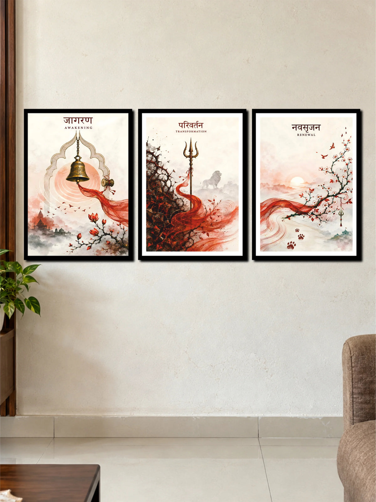 Jagran Parivartan Navsrijan Mahadev Spiritual Wall Art | 3 Frame Poster Set