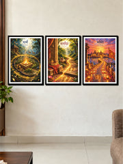 Dharma Maryada Bhakti Lord Ram Spiritual Wall Art | 3 Frame Poster Set