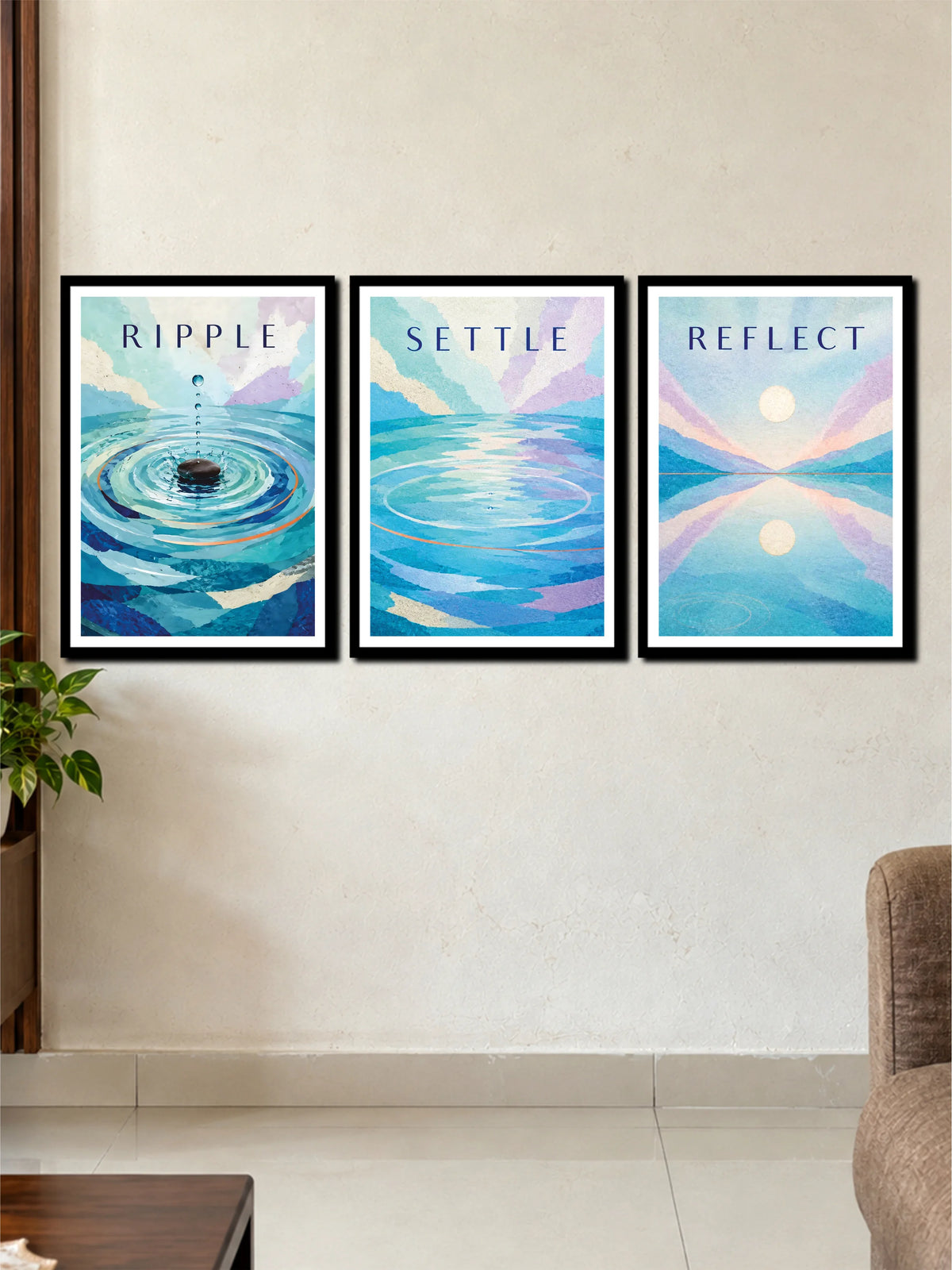 Ripple Settle Reflect Peaceful Water Art | 3 Frame Poster Set