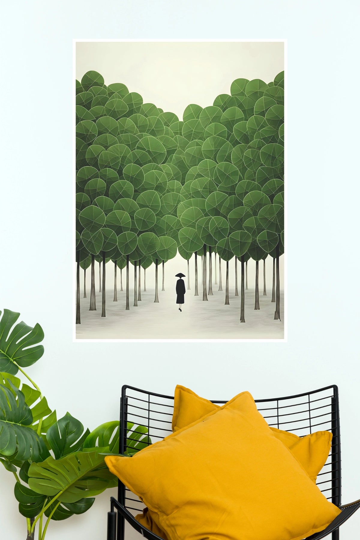 Glowing Sky Person Walking in Green Forest Wall Art Poster   (The Green World Posters)