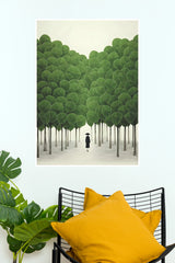 Glowing Sky Person Walking in Green Forest Wall Art Poster   (The Green World Posters)
