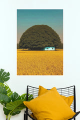 Golden Forest Blue House Field Wall Art Poster  (The Green World Posters)