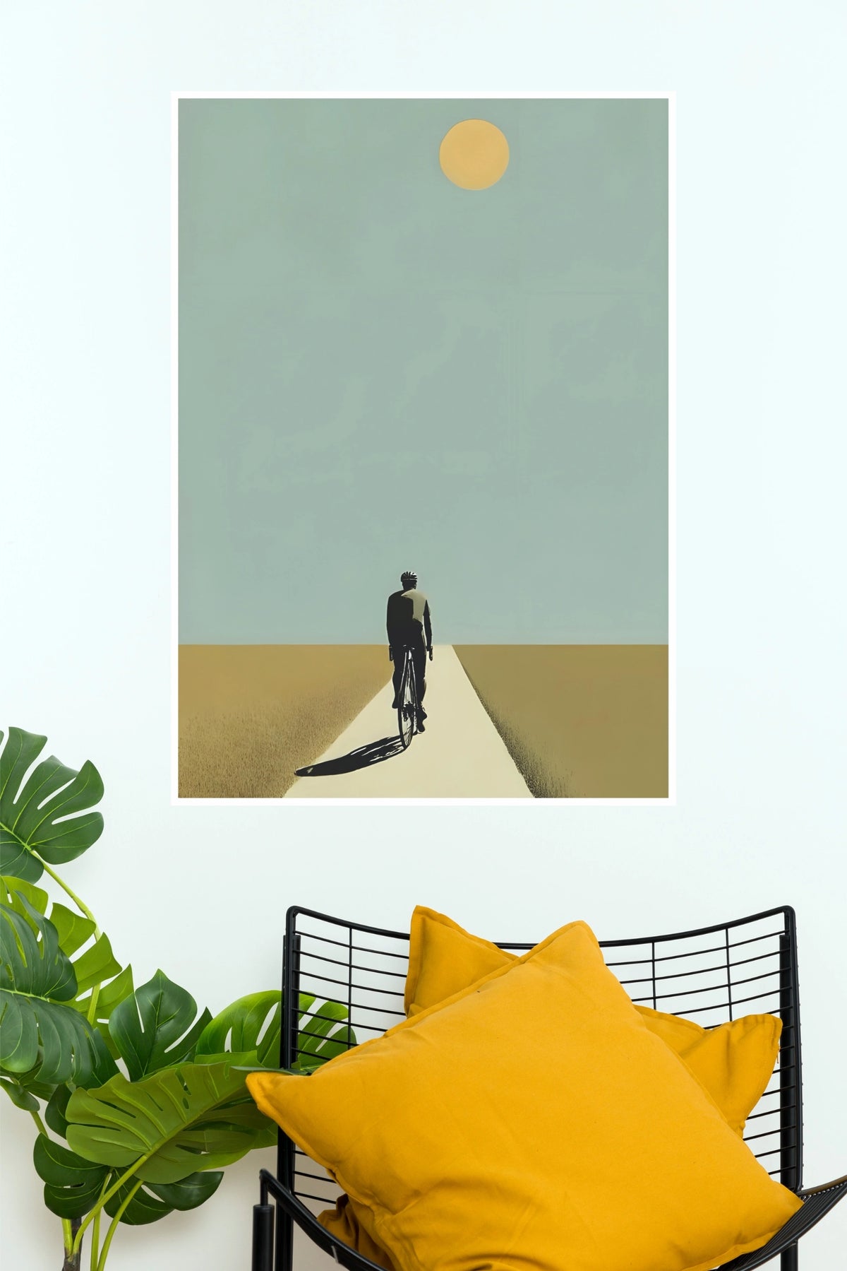 Golden Horizon Cyclist Sun Wall Art Poster    (The Green World Posters)