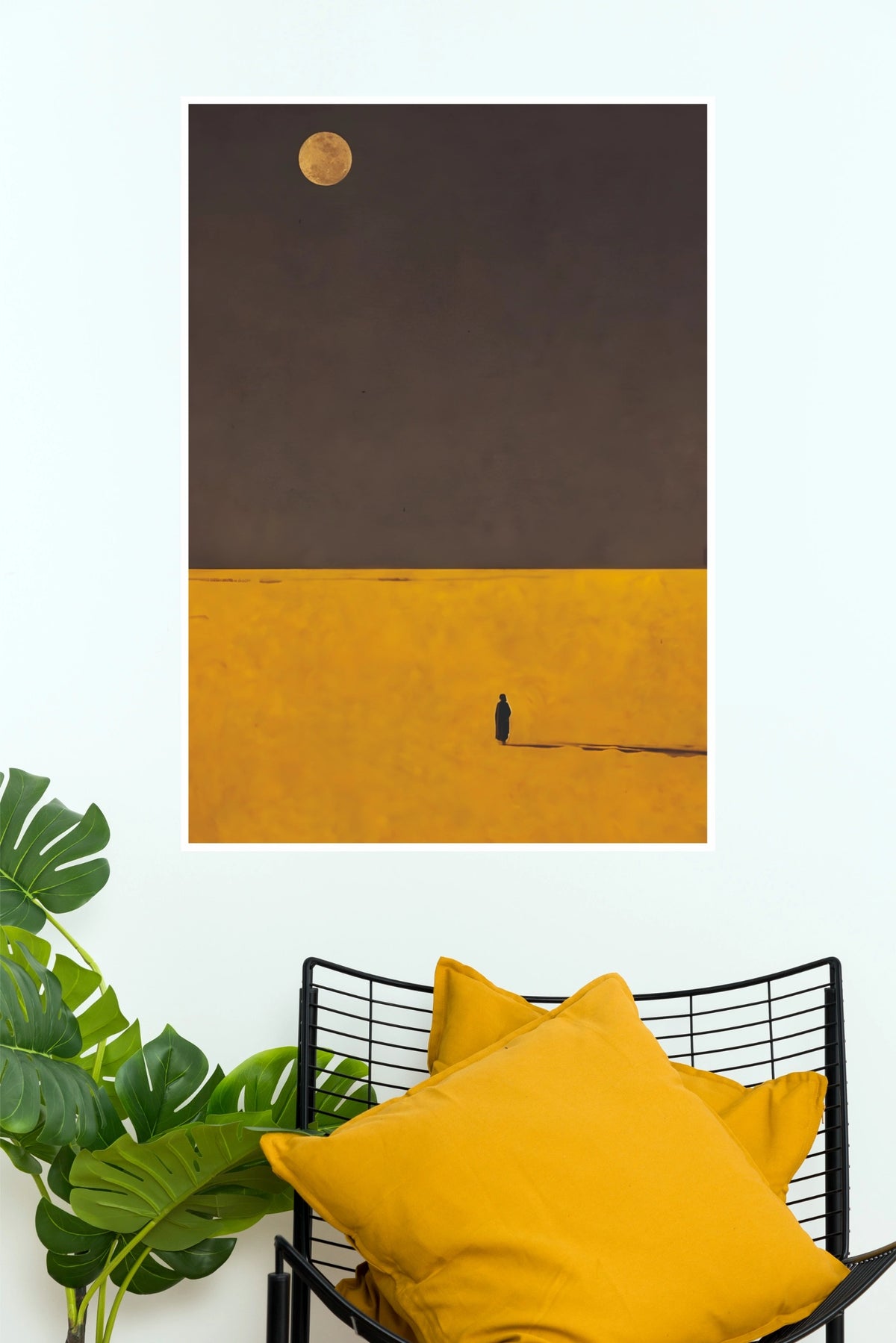 Golden Sunset Lone Figure Minimalist Desert Wall Art Poster   (The Green World Posters)