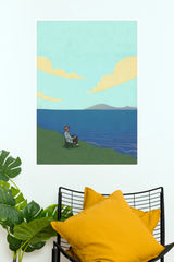 Horizon Glow Seated Person Lakeside Wall Art Poster  (The Green World Posters)