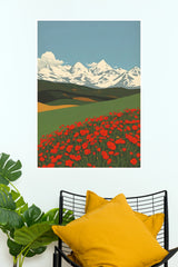 Magic Mountains Red Poppies Snow Peaks Wall Art Poster   (The Green World Posters)