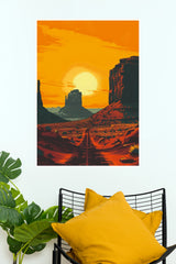 Midnight Sky Desert Sunset Canyon Road Wall Art Poster  (The Green World Posters)