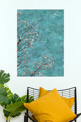 Morning Dew Blossoming Tree Branches Moon Wall Art Poster   (The Green World Posters)