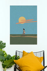 Mountain Stream Walking Person Sunset Wall Art Poster   (The Green World Posters)