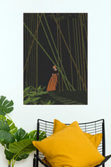 Bamboo Forest Path Person Fireflies Wall Art Poster   (The Green World Posters)