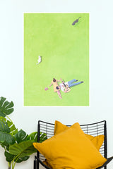 Nature Harmony Couple with Guitar and Cats on Grass Wall Art Poster  (The Green World Posters)