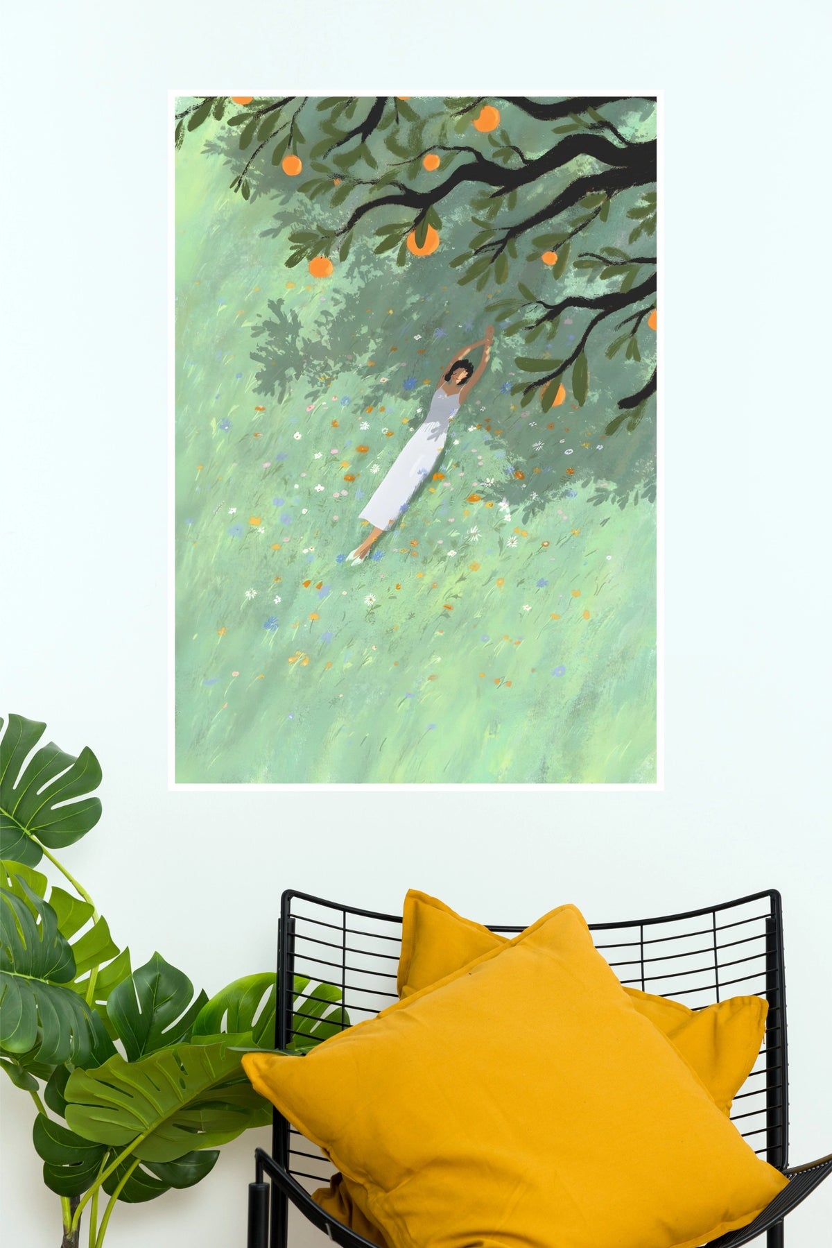 Nature Vibes Person in White Dress under Orange Tree Wall Art Poster   (The Green World Posters)