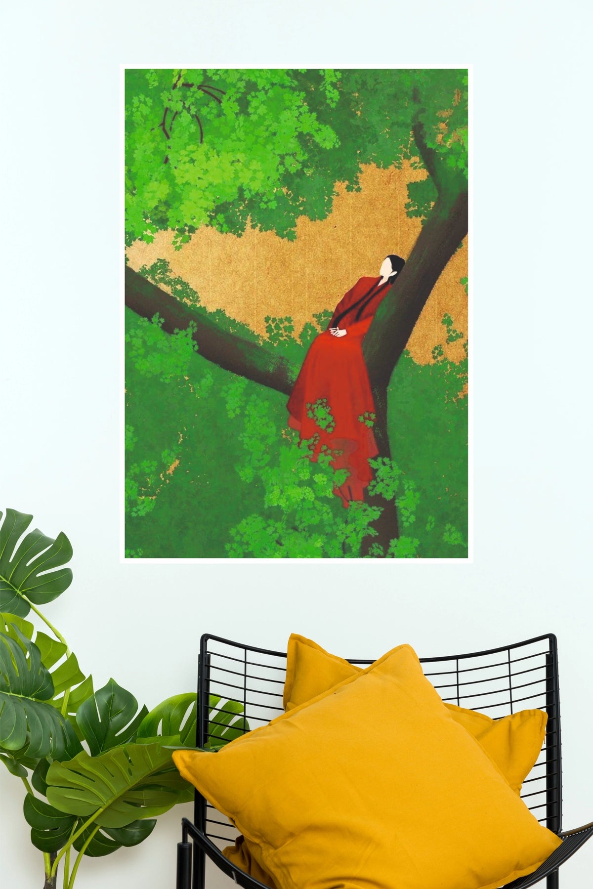 Natures Charm Person in Red Dress Resting in Tree Wall Art Poster  (The Green World Posters)