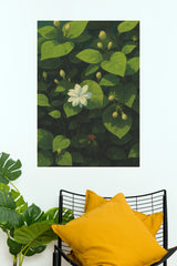 Serene Horizon White Blossom and Lush Green Foliage Wall Art Poster   (The Green World Posters)