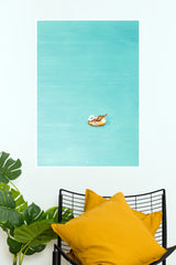 Silent Horizon Person Floating on Inner Tube in Turquoise Water Wall Art Poster  The Green World Posters)