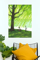 Starlit Forest Couple Under Weeping Willow Tree Wall Art Poster  (The Green World Posters)