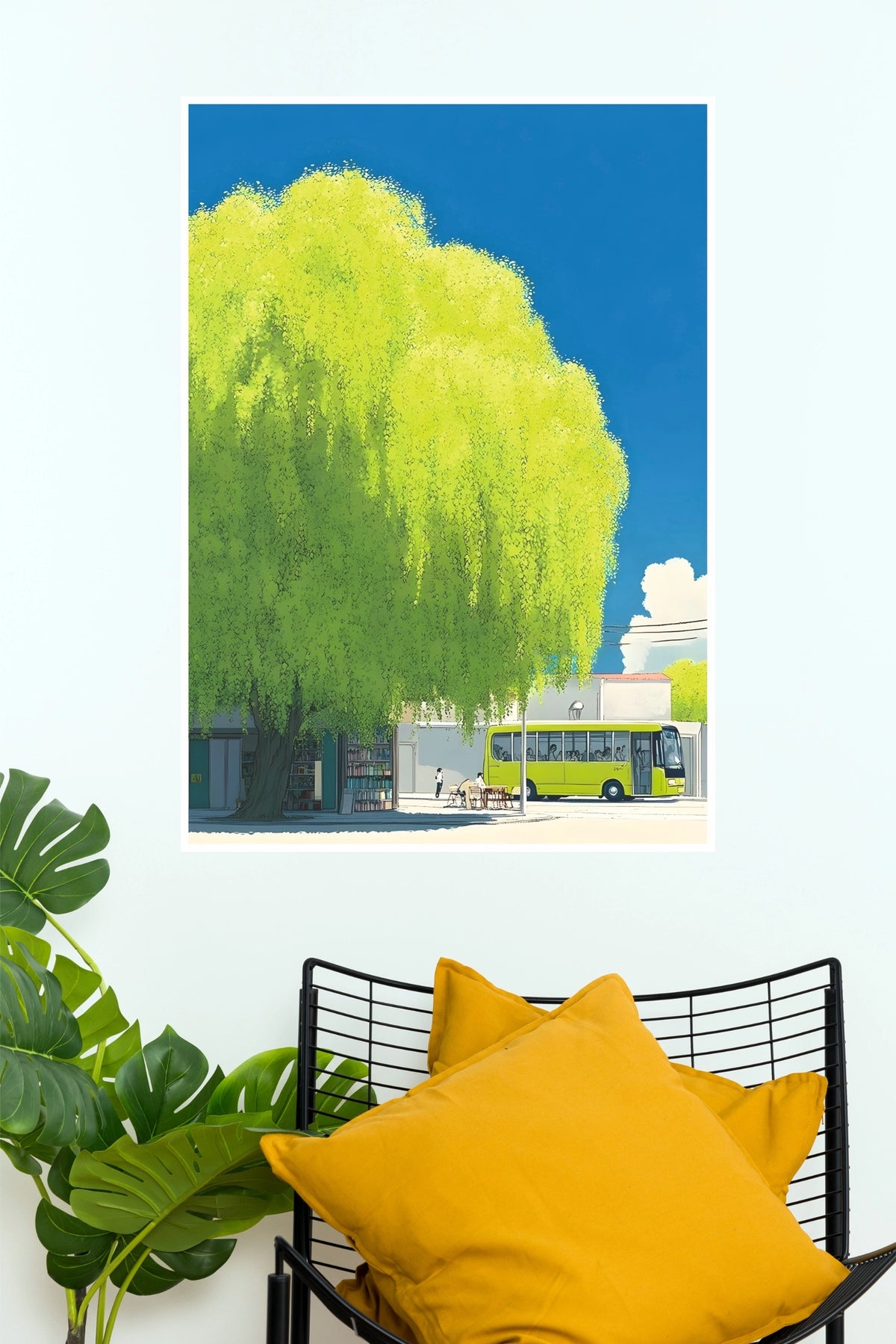 Vibrant Bloom Bus and People Under Grand Weeping Willow Tree Wall Art Poster  (The Green World Posters)