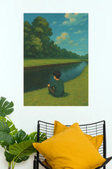 Whisper of Nature Person Sitting by Riverbank and Trees Wall Art Poster  (The Green World Posters)