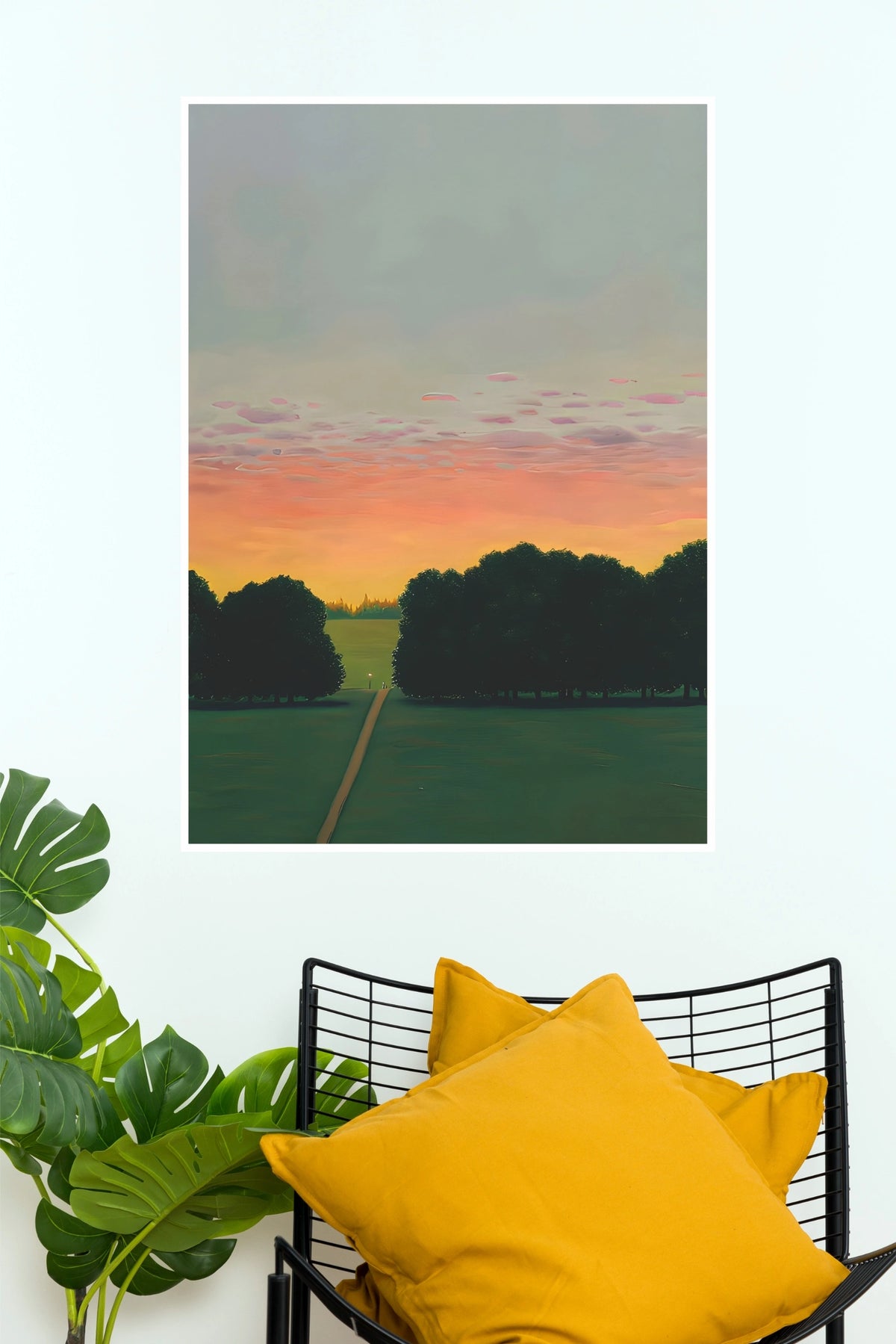 Wild Horizon Sunset Pathway Through Grassy Field and Trees Wall Art Poster   (The Green World Posters)