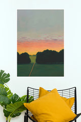Wild Horizon Sunset Pathway Through Grassy Field and Trees Wall Art Poster   (The Green World Posters)