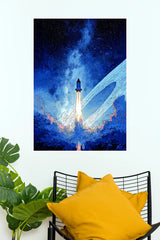 Galaxy Rocket Launch Poster | Blue Space Shuttle Wall Art  (Art Posters)